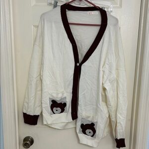 ROMWE Cream Cardigan with Brown Trim